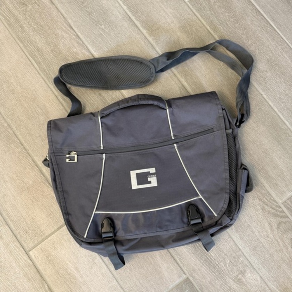 Guess Logo Messenger Bag Grey Nylon Crossbody‎ Laptop Satchel Unisex OS
